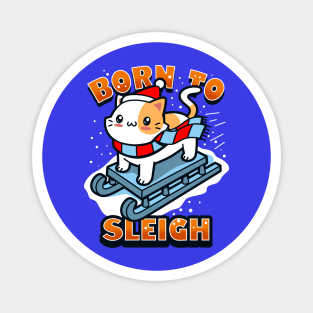 Cute Funny Christmas Winter Sleigh Cat Slay Cartoon Meme Magnet